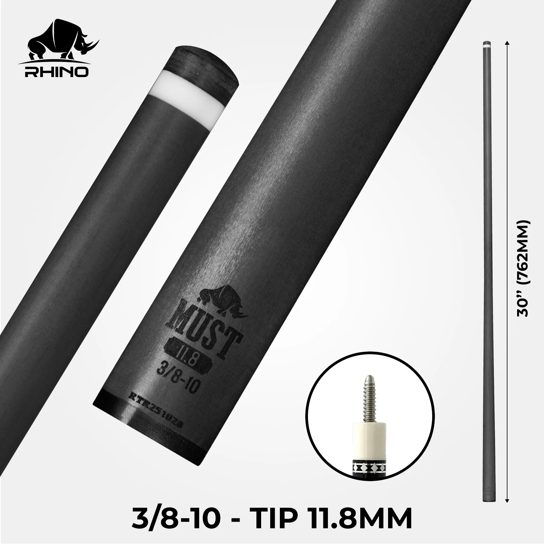 RHINO MUST 30" / 3/8-10 Pro Carbon Pool Cue Single Shaft - Image 5