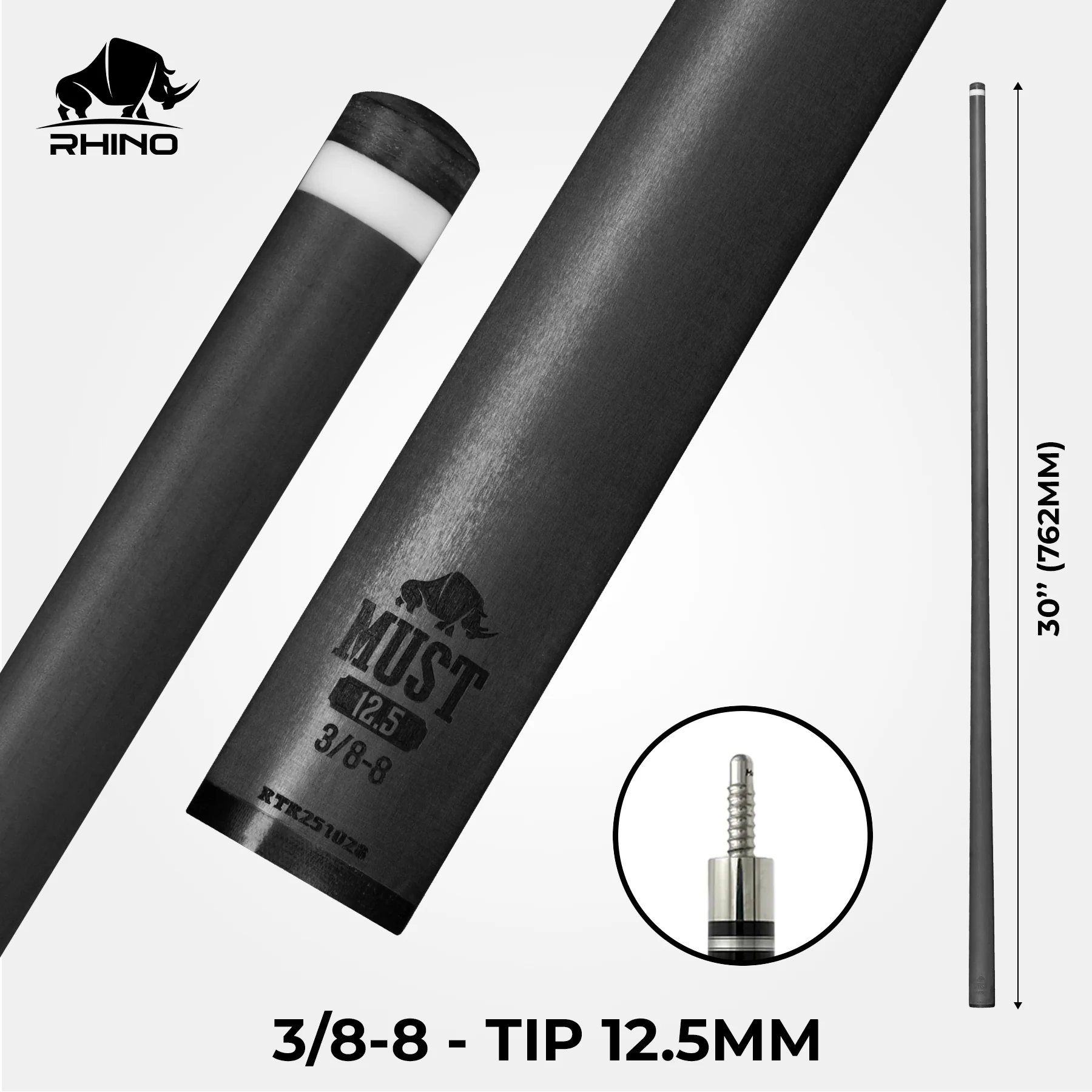 RHINO MUST 30" / 3/8-8 Pro Carbon Pool Cue Single Shaft - Image 6