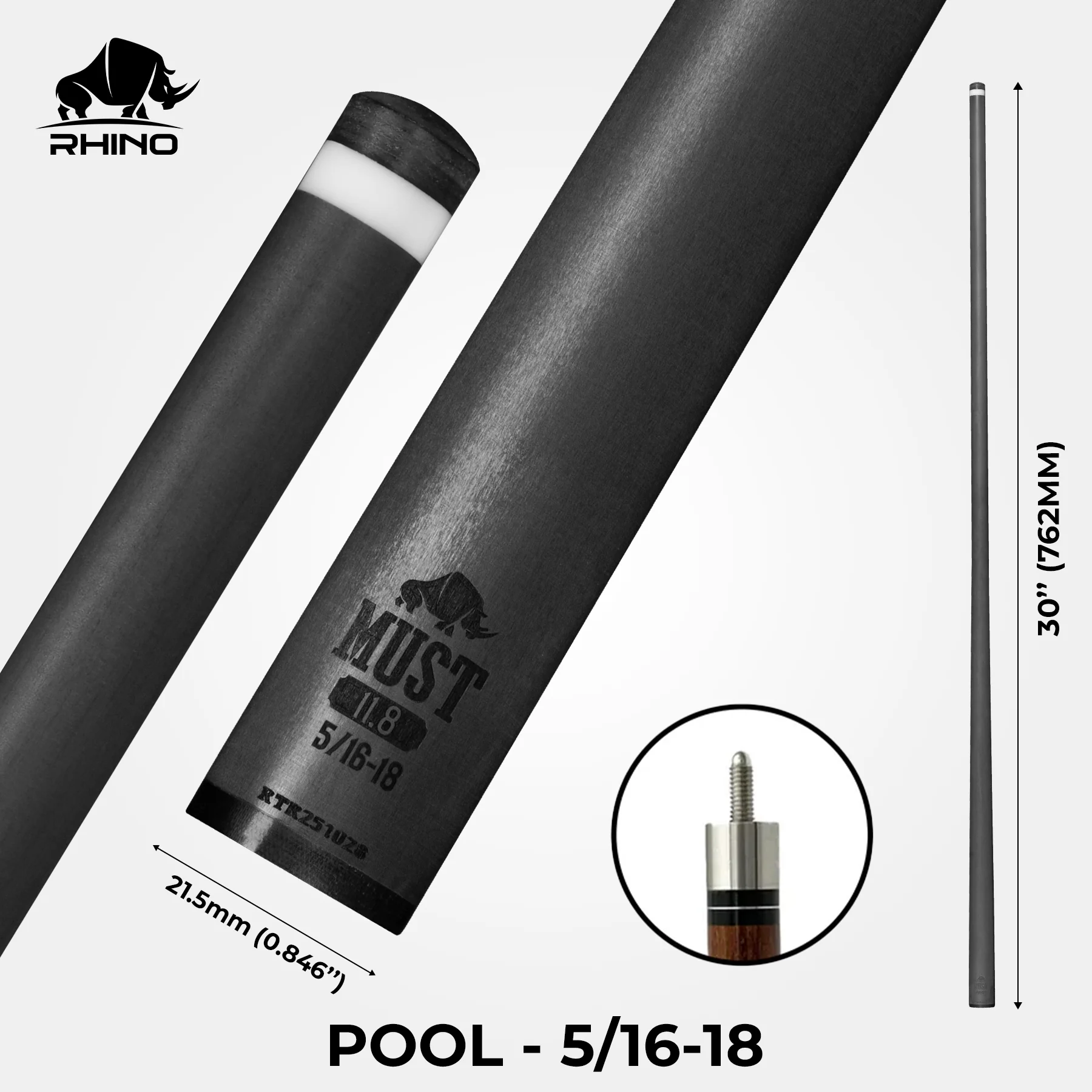 RHINO MUST 30" / 5/16-18 Pro Carbon Pool Cue Single Shaft - Image 2