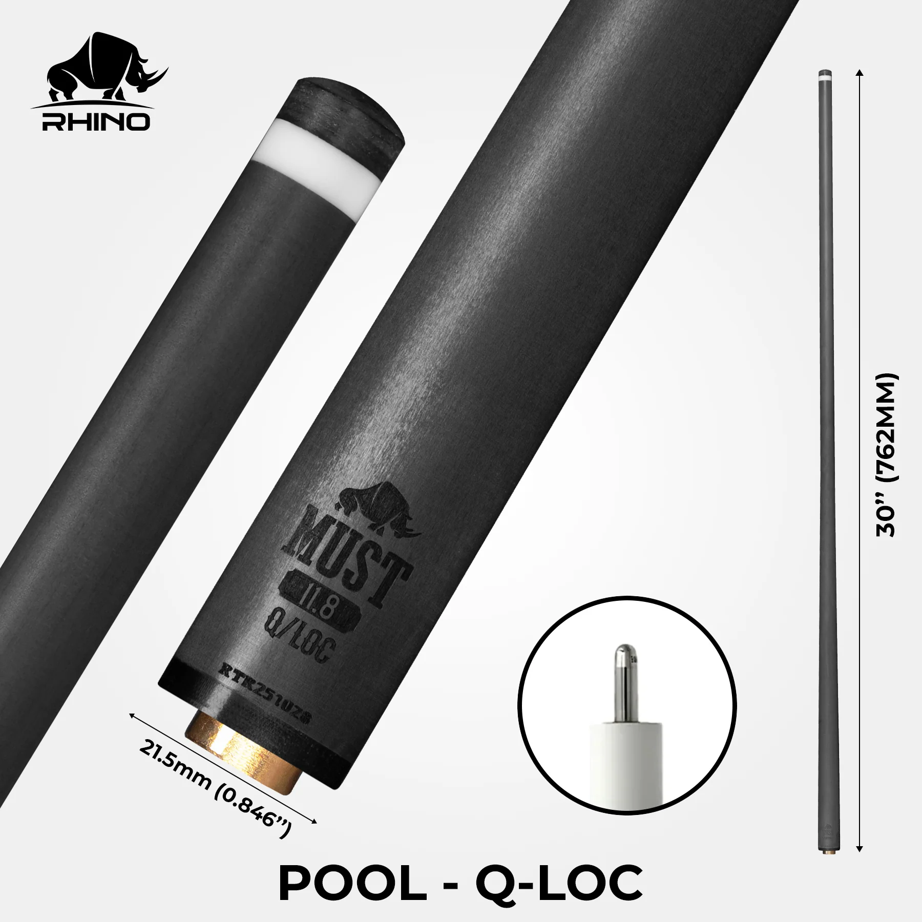 RHINO MUST 30" / Q-loc Pro Carbon Pool Cue Single Shaft - Image 2